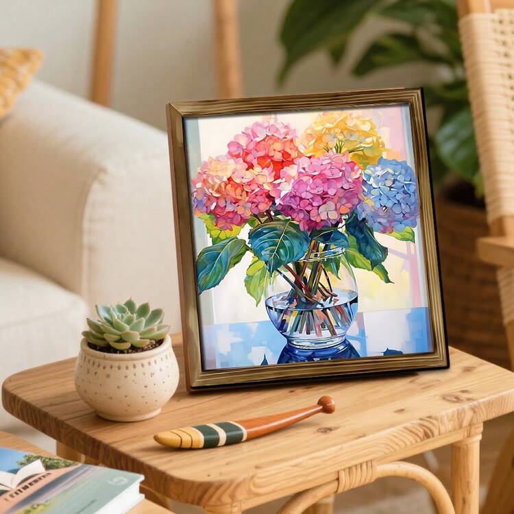 1 Piece Of Spring Floral Oil Painting Wooden Frame Sign, Double-Layer Wooden Board, Suitable For Bedroom, Living Room Tabletop, Outdoor Party Decoration, Spring Gifts, And Can Also Be Used For Wall Hanging Decoration - Multicolor-sawtooth Hook - View 4