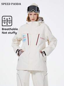 Áo khoác trượt tuyết giữ nhiệt chống thấm nước và chắn gió SPEED PANDA 1 mảnh, giữ ấm và khô ráo, tay dài, thoải mái, có mũ trùm đầu, thích hợp cho leo núi, đi bộ đường dài, trượt tuyết, quần áo ngoài trời, đồ thể thao nam và nữ (không bao gồm phụ kiện), trang phục trượt tuyết mùa đông. - Màu be - Xem 4