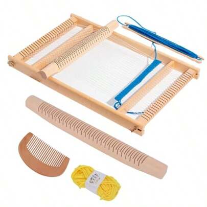 Weaving Loom KitWooden MultiCraft Tapestry Loom Frame Complete Weaving Frame Set With Yarn Practical Tapestry Tools Wooden Comb Winder For Beginners 15.7x11.4 Inches
