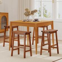Saddle-Seat Counter Height Stools Set Of 2 Backless Barstools With Curved Seat - 核桃 - 查看 3