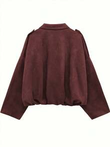 Áo khoác cỡ lớn tay cánh dơi, khóa kéo, cúc bạc, gấu áo xếp ly, thời trang nữ chất liệu mềm mại tay dài phong cách đường phố dáng rộng nhẹ cho mùa xuân và mùa thu. - màu tím - Xem 5