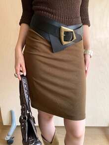 1件装女士黑色仿皮复古美拉德式宽腰带，塑身束腰带 - 黑色 - 查看 3