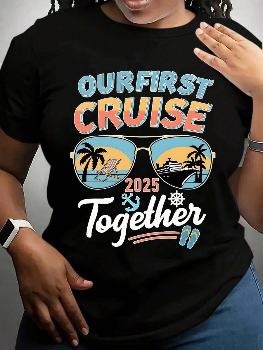 Moda de tallas grandes 2025 crucero cuello redondo manga corta camiseta de mujer patrón camiseta camisa pura adecuada para uso diario