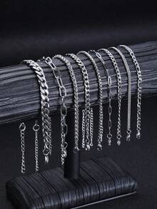 10/9/3pcs Punk Casual Hiphop Daily Style Fashionable Men's Simple Stainless Steel Twisted Chain Bracelet, Suitable For Casual, Commute, Daily Outfit