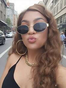 1pc Retro Bohemian Fashion Metal Oval Shaped Unisex Fashion Glasses, High-End Street Style Decorative Glasses - 1pcs Grey - View 7