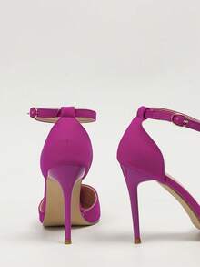 Giày nữ kiểu dáng tối giản châu Âu & Mỹ, thiết kế khoét rỗng, mũi nhọn, gót mỏng, sandal cao gót xỏ chân, giày cao gót nhọn. - Màu Hồng Tươi - Xem 3