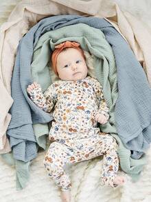 1/2 件装新生儿棉纱布襁褓毯，透气柔软，可作拍嗝巾，婴儿沐浴必备品 - 彩色 - 查看 9