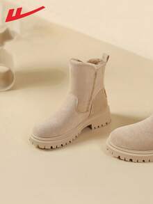 WARRIOR 1 Pair Women's Daily Winter Warm Snow Boots Short Boots Round Toe Lightweight Non-Slip High-Top Flat Casual Boots - Beige - View 4