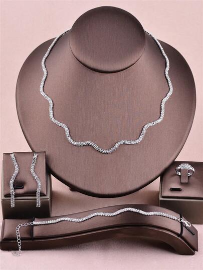 4pcs Sparkling Fashion Crystal Necklace Set, Bridal Wedding Party Elegant Jewelry Accessories For Women