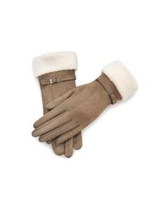 1 Pair Of Cartoon-Print Women's Thermal Lined Gloves, Featuring A Cute Style With A Thermal Lined Split-Finger Design, Perfect For Winter Warmth And Fashionable Outfits.