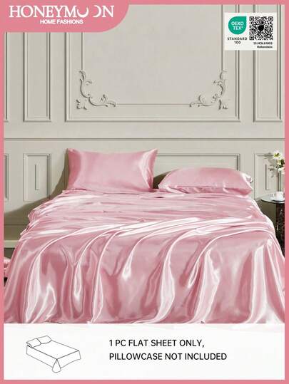 1pc Premium Silky Satin Flat Sheet, Soft Breatheable Wrink-Free Better For Sleep, Luxury Hotel Style, Gift For Mom Dad Friend, Pink, Deep Pocket Bed Sheet, Soft And Breathable, For All Size Bed -Twin, Full, King, Queen Size Sheet, Oeko-Tex Certified