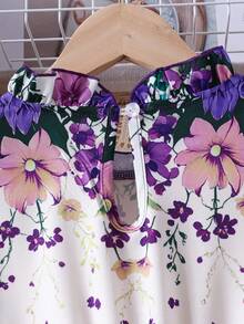 Váy hoa nhỏ thanh lịch dành cho bé gái, phù hợp cho mùa xuân và mùa thu - Màu tím - Xem 4