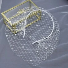 One Piece White Pearl Bridal Birdcage Veil, Charming Bride's Hat, Women's Mask, Wedding Headband, Suitable For Weddings, Proms, Banquets, Birthdays, Etc. Fall Clothes For Women