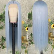 13x4 Free Part Mint Green Long Straight Lace Front Wigs Glueless Long Silky Straight Wigs Pre Plucked HD Lace 180% Density Light Green Wig Soft Free Part Wear And Go Lace Front Wigs For Fashion Women Party & Daily Wear 26 Inch - 淺藍色 - 查看 7