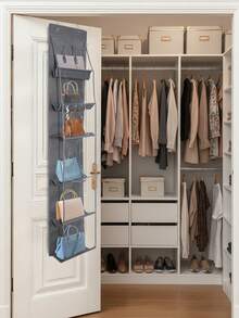 1个6口袋收纳挂袋，壁挂式透明PVC钱包收纳架，节省空间防尘门袋，适用于钱包、鞋子和配饰。