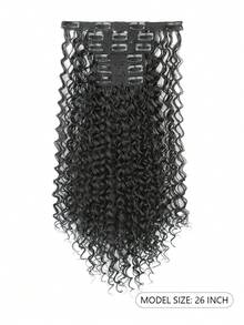 26 Inch Natural Black Curly Clip-In Hair Extensions, Lace Clip-In Wavy Invisible Synthetic Hair Extensions, For Women - Multicolor - View 2