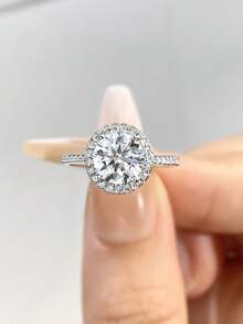 1 szt. Okrągły klasyczny pierścionek w kolorze D z diamentową obrączką ślubną z moissanitu o masie 3,0 ct, pierścionek ze srebra próby 925, odpowiedni dla kobiet na zaręczyny, żony, dziewczyny, prezenty urodzinowe, prezenty rocznicowe, biżuteria ślubna - Okrągły pierścionek z moissanitem – 3 szt. - Zobacz 2