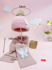 مجموعة قبعة وأوشحة مزينة بالترتر على شكل فراشة للأطفال البنات، مجموعة إكسسوارات شتوية دافئة - 2 قطعة - مشاهدة 13