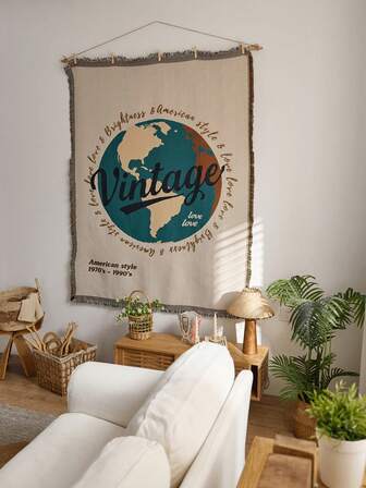 1件装现代复古大地色系长方形挂毯，卧室双面编织，带流苏，尺寸180x130厘米 - 家居装饰墙饰，多功能披肩，适用于沙发、床、露营、桌布、地毯