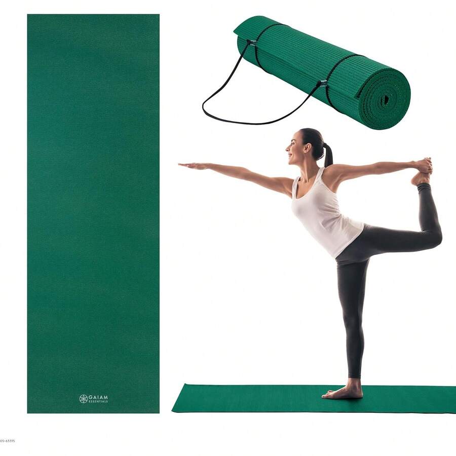 Esterilla de yoga premium Essentials con correa de transporte para esterilla de yoga (72"L x 24"W x 1/4 pulgada de grosor) - Negro - - Ver 1