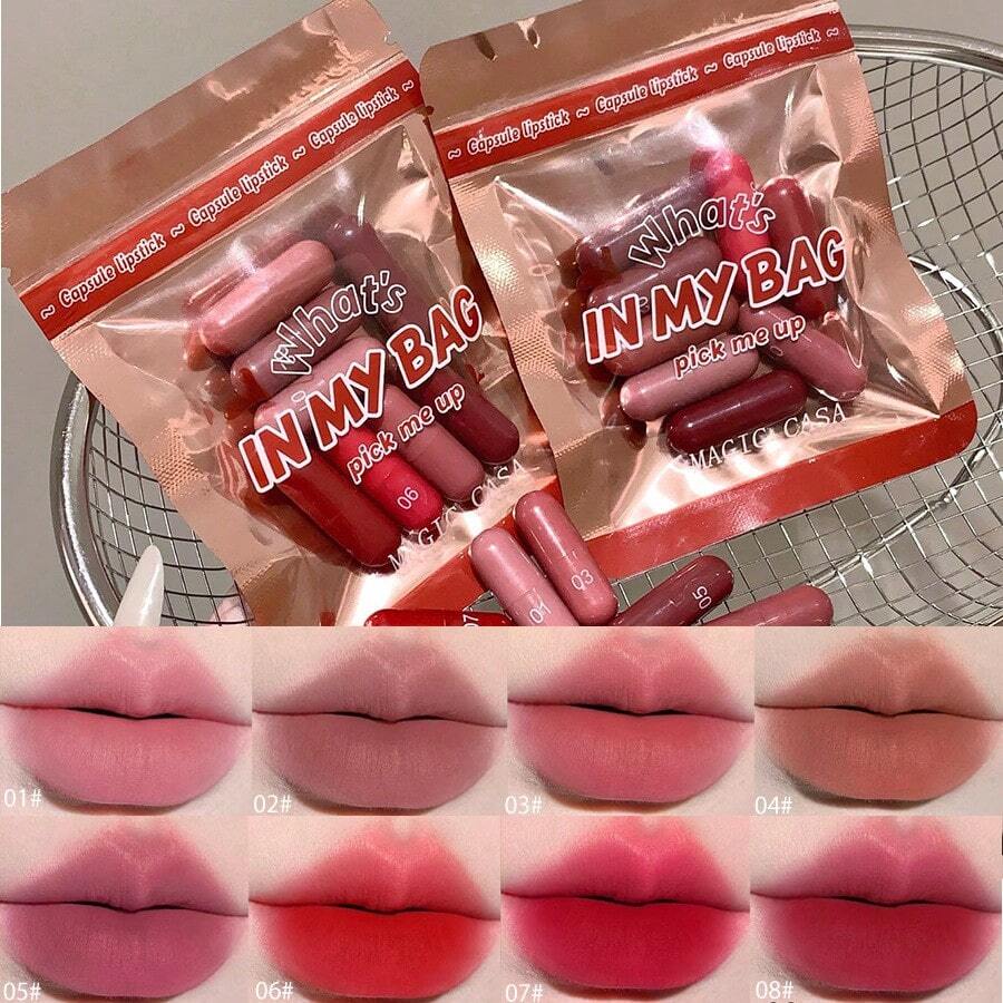 8pcs Mini Lipstick Set, Color Changing Lip Gloss Set, Velvet Matte Texture, Effectively Reduces Lip Lines, Long-Lasting Color, Easy To Apply, Smudge-Proof, Non-Sticky, Waterproof & Portable, Perfect Gift For Women On Holidays, Birthdays, Christmas, Lip Makeup Set