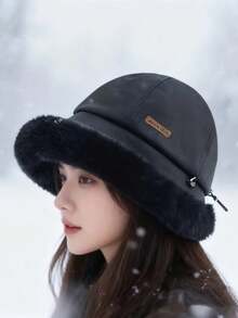 1pc Winter European & American Elegant Bucket Hat, Warm, Comfortable, Versatile, Simple, Cold-Proof, Large Head Circumference
