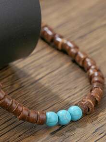 KWHY 1pc Fashionable Retro Stainless Steel & Turquoise Beaded Necklace, Suitable For Men's Daily Wear