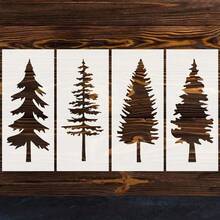 4 件套圣诞树绘画模板，常青细长树形，圣诞节假日墙面、地面、木材绘画模板 - 白色 - 查看 9