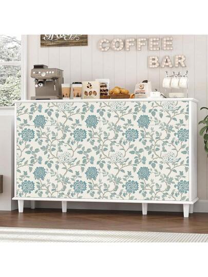 Roll Blauw Bloemen Self Adhesive Wallpaper, Vintage European Botanical Peel Stick Bohemian Aesthetic Home Sticker, Waterproof, Removable, Easy To Cut Install, Living Room, Bedroom, Fireplace, Kitchen, Entryway, Furniture Renovation Like Cabinets, Tables, Vanities, Dressers view 11