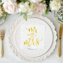 Miss To Mrs Gold Foil Cocktail Napkins For Wedding Dessert Beverage Table Party Supplies, Disposable Napkins,100pc - White - View 3