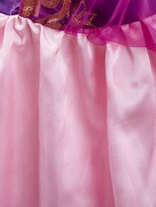 Conjunto de 8 piezas con vestido de manga corta estilo princesa con estampado floral morado y accesorios para niñas, disfraz de lujo para Navidad, Halloween, fiestas - Morado - Ver 9