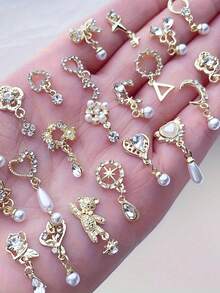 10pcs Nail Art Accessories, Gold, Pink And White Tassels, Cute Five-Pointed Star And Moon Chain Nail Decorations, Hearts, Teddy Bears, Bows, Can Be Used For Nail Decorations, Nail Art Designs, DIY Nail Accessories. Nails Nail Supplies - Multicolor - View 2