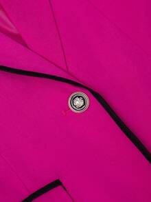 HOMEYEE Vintage Elegant Casual Blazer Jacket With Contrast Color Splicing, Suitable For Business, Work, Plus Size Spring - 玫紅色 - 查看 4