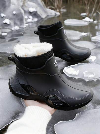 Women's Thermal Lined Waterproof Snow Boots, Suitable For Snowy/Rainy Weather, Outdoor Activities, Work, Rubber Rain Boots, Easy To Clean, Black Winter Boots, Women's Winter Shoes