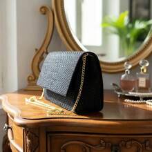 Women's 2-Piece Straw Crossbody Bag Set - Handbag And Evening Bag With Crossbody Strap - màu đen - Xem 6