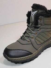 Lace-Up Women's Fashion Boots, Outdoor Winter Warm Thick Lined Mid-Calf Boots - Green - View 6