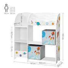 Estantería de Juguetes, Librería Infantil, Armario para Dormitorio con 2 Cajas para Juguetes, Sala de Juegos, Sala de Estar, Gris Paloma/Blanco/Blanco Nube - Blanco - Ver 7