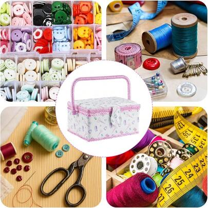 Hobby Gift Sewing Storage Box, Filled Sewing Box With Tray, Craft & Hobby Organizer, Portable Storage For Sewing, Quilting & Scrapbooking, 24 X 17.5 X 13 Cm