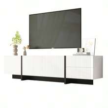 190 Cm TV Cabinet With 3 Doors, 2 Drawers - Black and White - View 1