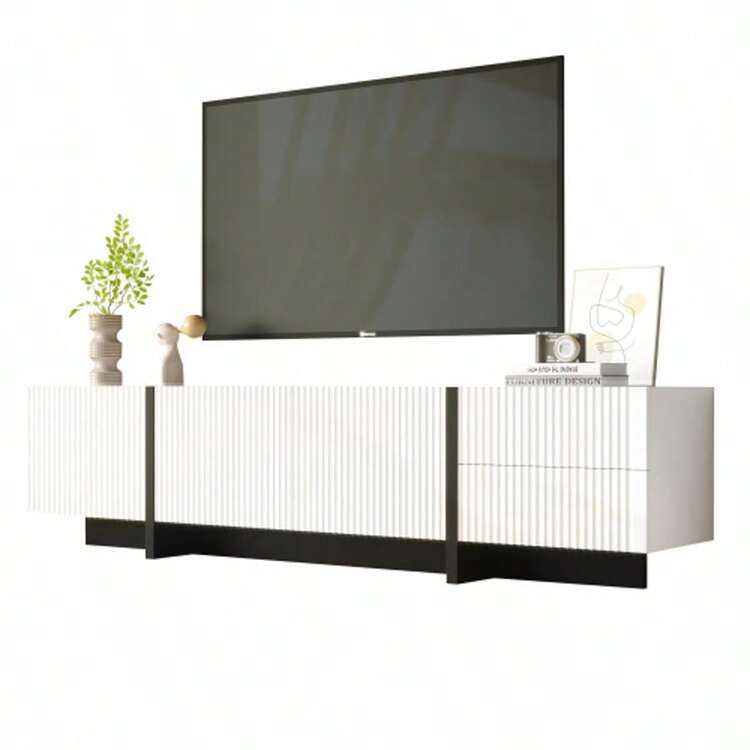 190 Cm TV Cabinet With 3 Doors, 2 Drawers - Black and White - View 1