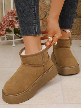 Fall/Winter Thick Sole Comfortable Slip-On Ankle Boots, Warm, Fashionable, Versatile,Fur Boots