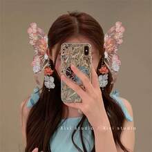 A Large Butterfly Hair Clip With Flowers And Silk Flowers, Side Clip, Super Fairy Fluttering Moth, Sweet Princess Hair Accessory, Ancient Style Hanfu Hair Ornament - 1 - 查看 2