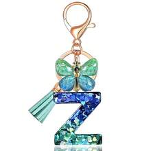 JINGUAZI Initial Letter Keychains For Women Tassel Butterfly Pink Purple Cute Car Keychain For Wallet Backpack Bag Charm{Inchcolor_nameinch:InchZ-BlueGreeninch} - Z-藍綠 - 查看 1
