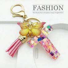 JINGUAZI Initial Letter Keychains For Women Tassel Butterfly Pink Purple Cute Car Keychain For Wallet Backpack Bag Charm{Inchcolor_nameinch:InchT-Pinkinch} - T-粉紅色 - 查看 3