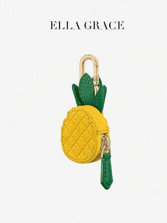 Pineapple - Shaped Yellow Imitation Pineapple - Textured PU Leather Coin Purse. Closed By A Gold Metal Hook, It's Cute And Practical, Perfect For Storing Daily Small Items
