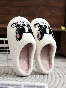 热搜网络名人冬季卡通棉拖鞋女士新款可爱保暖毛绒室内情侣穿棉鞋男士 - 白色 - 查看 7
