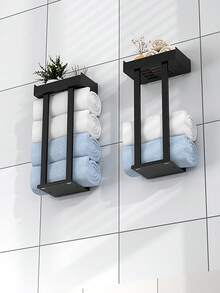 1个壁挂式毛巾架，带纸巾盒、卫生纸架和储物架，适用于放置毛巾、卫生纸，节省空间且易于安装，浴室收纳架 - 彩色 - 查看 9