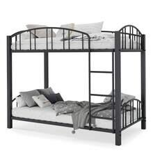 Metal Twin Bunk Bed, Heavy Duty Bunkbeds Frame With Arched Guardrail And Safety Ladder, Space-Saving Sturdy Bed For Kids Boys Girls, No Box Spring Needed - màu đen - Xem 7