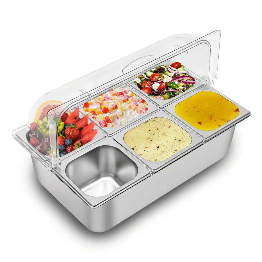 kangten Countertop Food Display Container Ice Food Serving Tray 6 Pans Buffet Condiment Dispenser - Salad Dressing Appetizer Spice Fruit Cold Serving Station A Nice Gift - 6 Pan - View 1