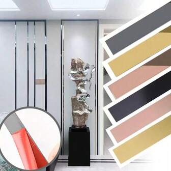 1 pieza Tira decorativa de acero inoxidable con espejo, tira decorativa plana de metal, tira de borde para pared de fondo, techo, aleación de titanio autoadhesiva - Grosor de 0,8 mm, Longitud de 300/1200 cm